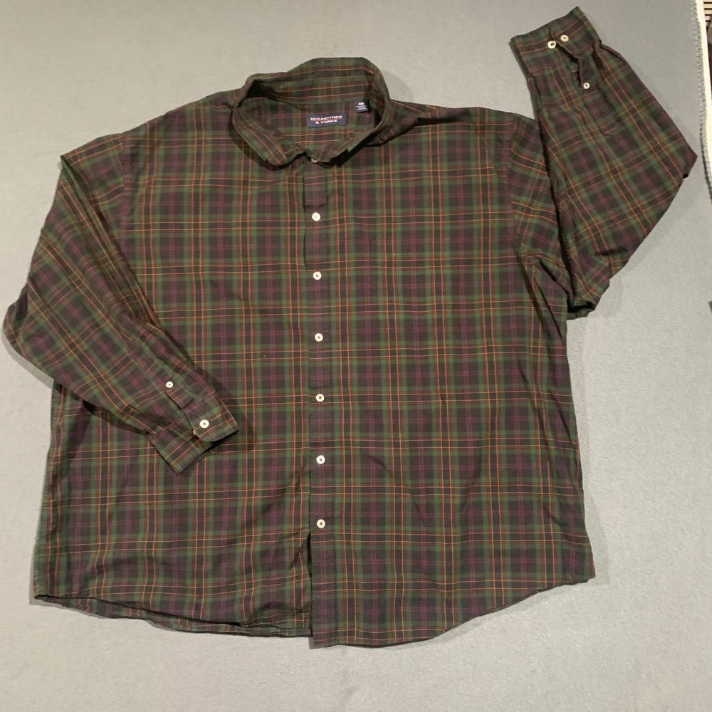 Roundtree & Yorke Men's 4XB Plaid Long Sleeve Button Down Shirt Cotton Holiday